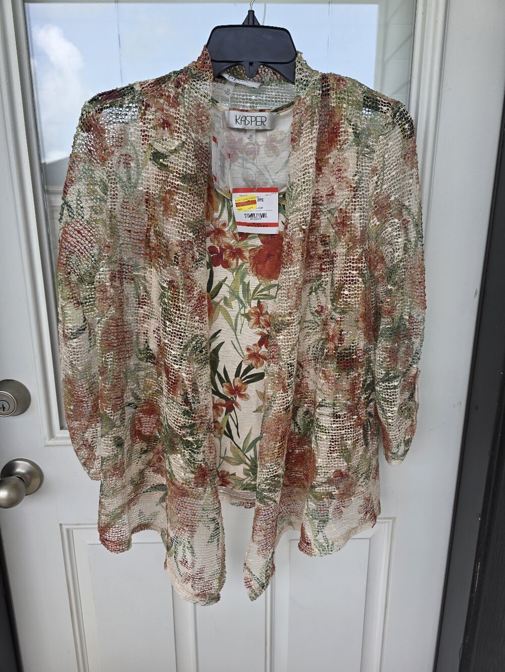 NWT Kasper 2Pc Floral Knit Tank & Open Front Cardigan Set XS $99 - Picture 3 of 10